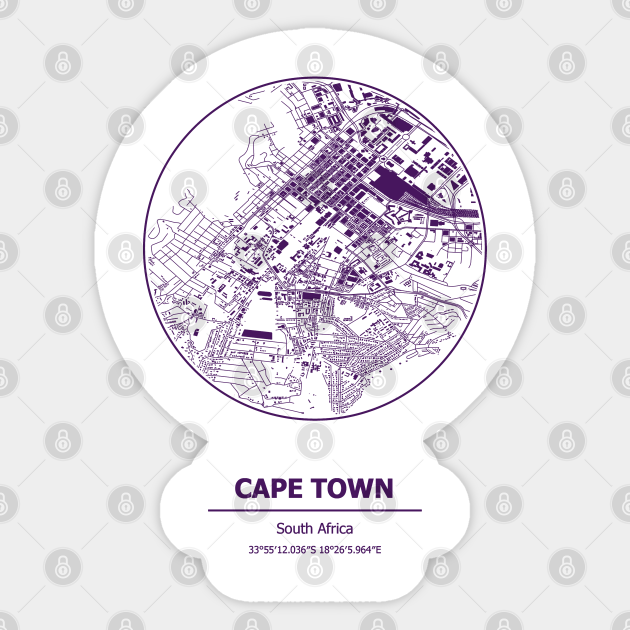 Cape Town city map coordinates Cape Town Sticker TeePublic